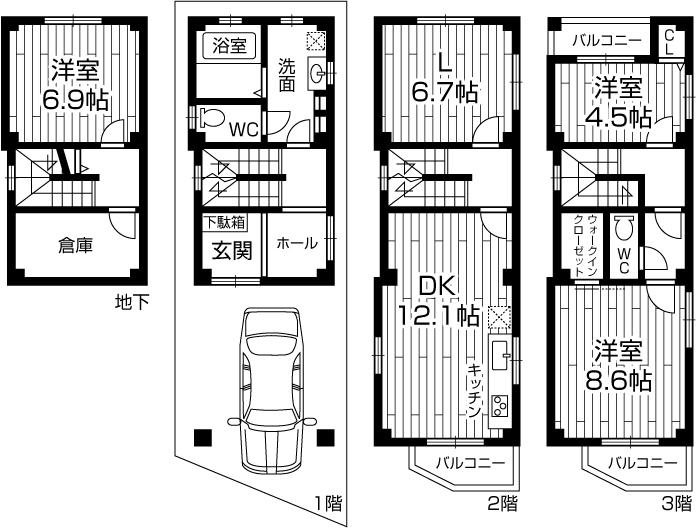 Floor plan. 45,800,000 yen, 3LDK, Land area 52.03 sq m , Building area 36.75 sq m