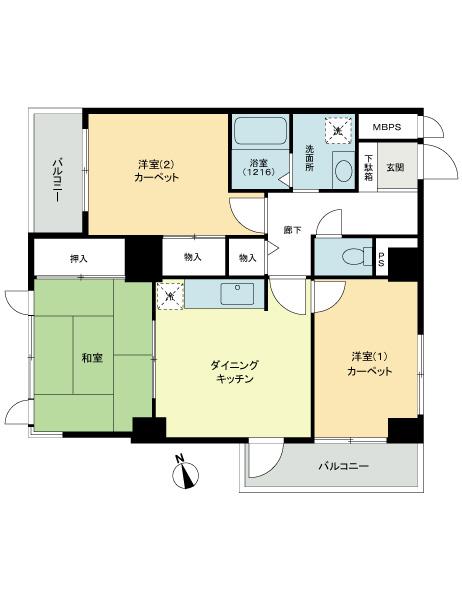 Floor plan. 3DK, Price 16,900,000 yen, Occupied area 60.36 sq m , Balcony area 7.45 sq m