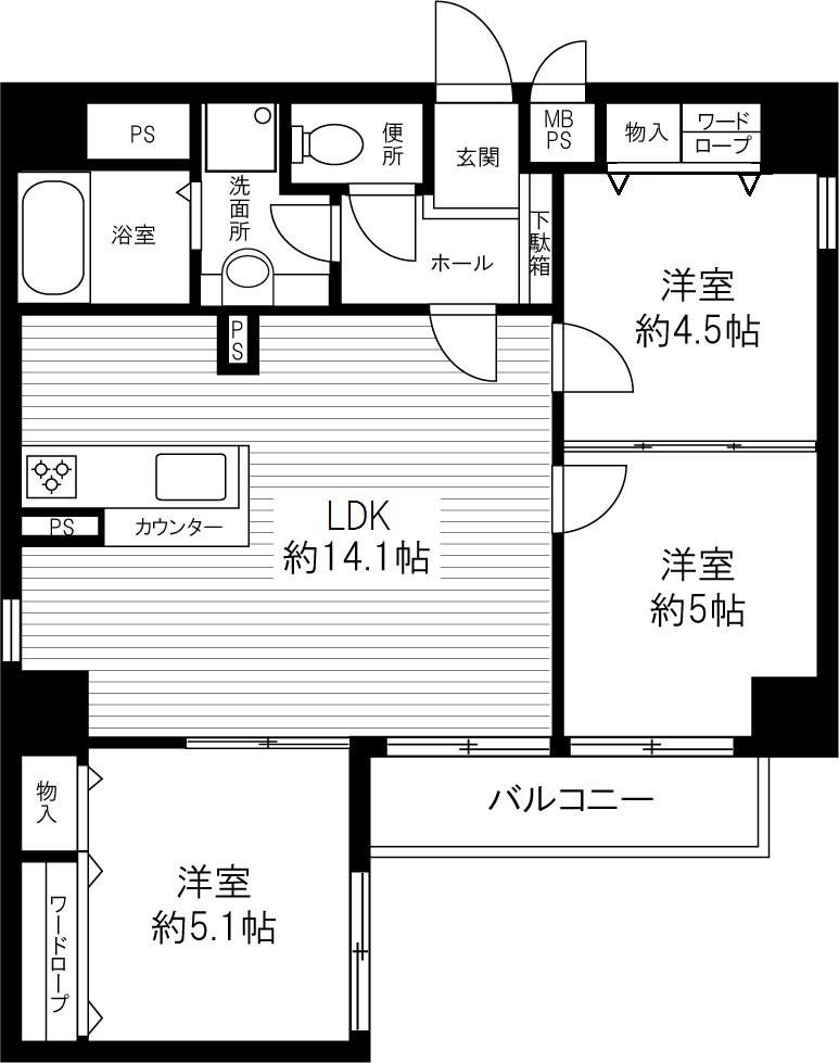 Floor plan. 3LDK, Price 20.8 million yen, Occupied area 62.59 sq m , Balcony area 4.32 sq m easy-to-use floor plan