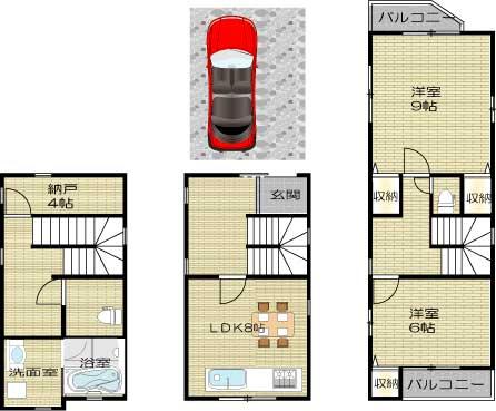 Floor plan. 41,800,000 yen, 3LDK, Land area 52.03 sq m , The building area is 96.43 sq m underground 1F ground 2F denominated plan.