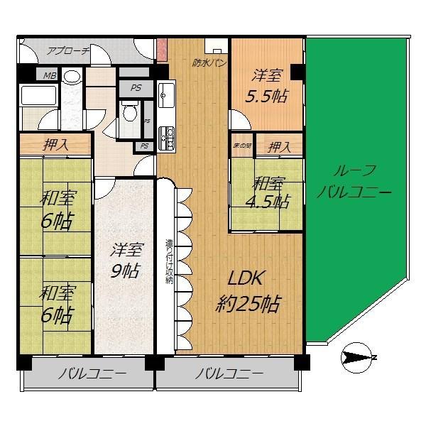 Floor plan. 5LDK, Price 17.8 million yen, Footprint 116.16 sq m , Balcony area 43.96 sq m roof balcony charm.