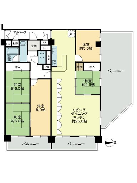 Floor plan. 5LDK, Price 17.8 million yen, Footprint 116.16 sq m , Balcony area 43.96 sq m