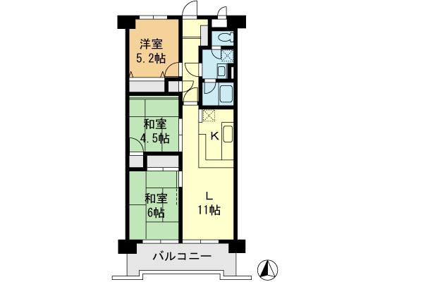 Floor plan. 3LDK, Price 16,900,000 yen, Footprint 61.6 sq m , Balcony area 8.7 sq m