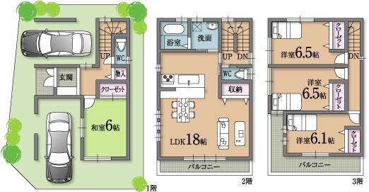 Floor plan. 37,800,000 yen, 4LDK, Land area 79.25 sq m , It is the property of the building area 128.16 sq m car park two space