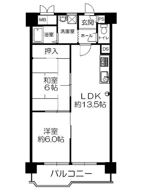 Floor plan. 2LDK, Price 10.8 million yen, Occupied area 54.64 sq m , Balcony area 7.22 sq m