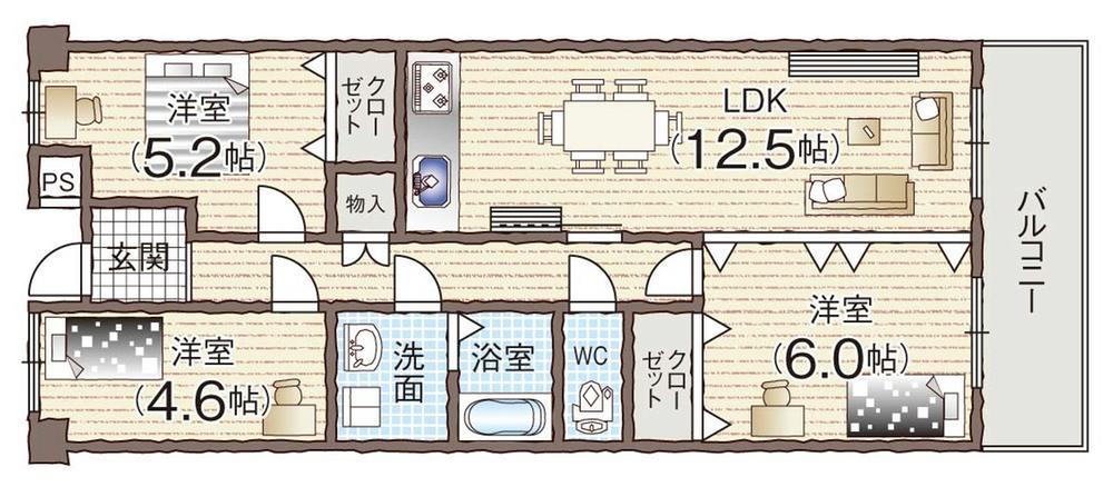 Floor plan. 3LDK, Price 16,900,000 yen, Occupied area 69.03 sq m , Balcony area 8.26 sq m 2LDK ~ 3LDK movable partition!