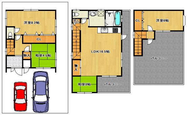 Floor plan. 29,800,000 yen, 4LDK, Land area 86.68 sq m , Loose routing balcony to the building area 88.69 sq m 2 floor The third floor is wide ~ Have a balcony