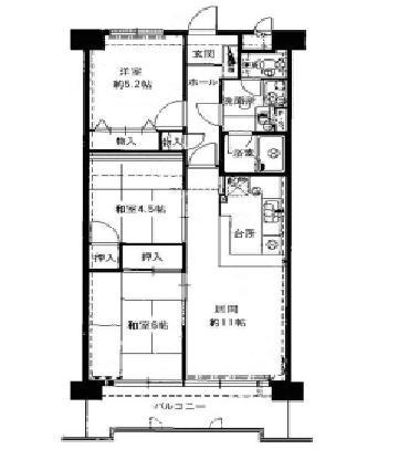 Floor plan. 3LDK, Price 16,900,000 yen, Footprint 61.6 sq m , Balcony area 8.7 sq m south-facing upper floor