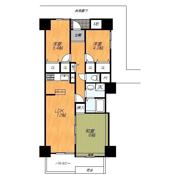 Floor plan. 3LDK, Price 20.8 million yen, Occupied area 70.37 sq m , Balcony area 9.56 sq m