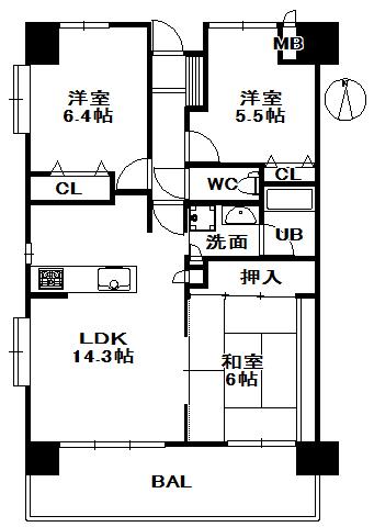 Floor plan. 3LDK, Price 23.8 million yen, Occupied area 70.02 sq m , Balcony area 12.6 sq m bright corner room!