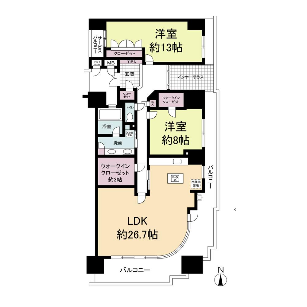 Floor plan. 2LDK, Price 39,800,000 yen, Footprint 112.78 sq m , Balcony area 43.95 sq m