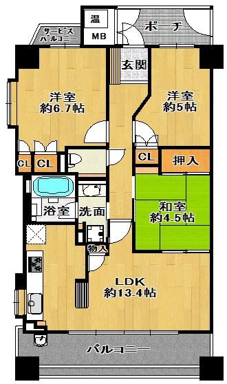 Floor plan. 3LDK, Price 27.5 million yen, Occupied area 66.96 sq m , Balcony area 13.06 sq m