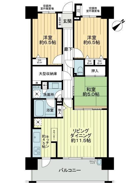 Floor plan. 3LDK, Price 29,800,000 yen, Occupied area 80.15 sq m , Balcony area 12.35 sq m