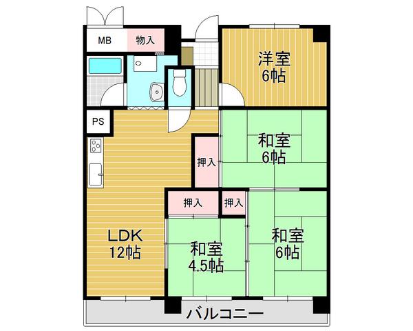 Floor plan. 4LDK, Price 8.5 million yen, Occupied area 73.99 sq m , Balcony area 11.55 sq m balcony spacious, Is the residence of 4LDK