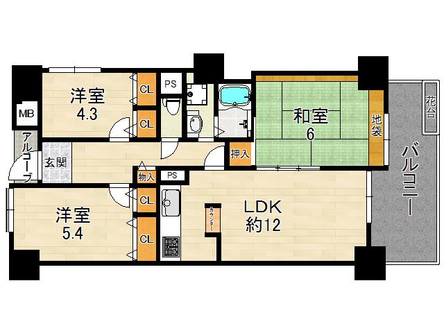 Floor plan. 3LDK, Price 20.8 million yen, Occupied area 70.37 sq m , Balcony area 9.56 sq m