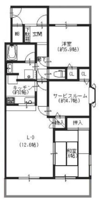 Floor plan. 2LDK, Price 21,200,000 yen, Occupied area 64.78 sq m , Balcony area 13.35 sq m
