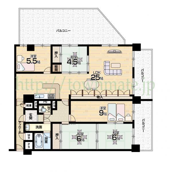 Floor plan. 5LDK, Price 17.8 million yen, Footprint 116.16 sq m , Balcony area 43.96 sq m Floor