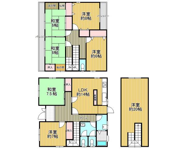 Floor plan. 28.5 million yen, 7LDK, Land area 108.08 sq m , Clear some floor plan of the building area 197 sq m 7LDK, Please one room for children