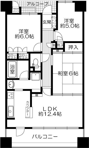 Floor plan. 3LDK, Price 19.3 million yen, Footprint 66.6 sq m , Balcony area 12.35 sq m