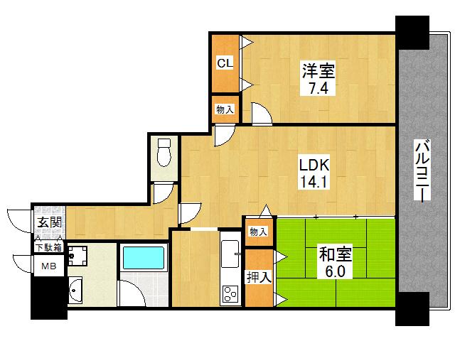 Floor plan. 2LDK, Price 21 million yen, Footprint 62.9 sq m , Balcony area 15.15 sq m