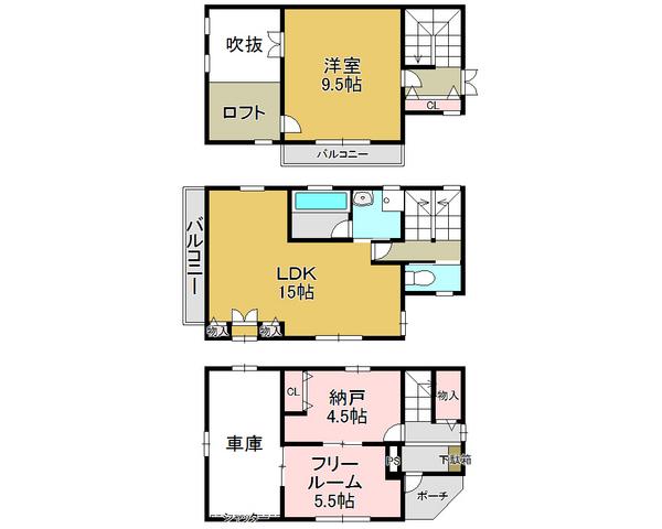 Floor plan. 22,800,000 yen, 3LDK, Land area 77.8 sq m , Building area 109.41 sq m atrium, Space of the room in the loft