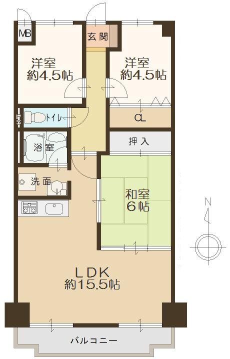 Floor plan. 3LDK, Price 13.8 million yen, Footprint 67.2 sq m , Balcony area 9.48 sq m   [Floor plan]