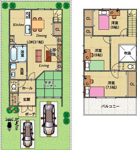 Floor plan. 42,200,000 yen, 4LDK, Land area 96.07 sq m , Building area 99.63 sq m all room 6 tatami mats or more, Spacious living space with storage space