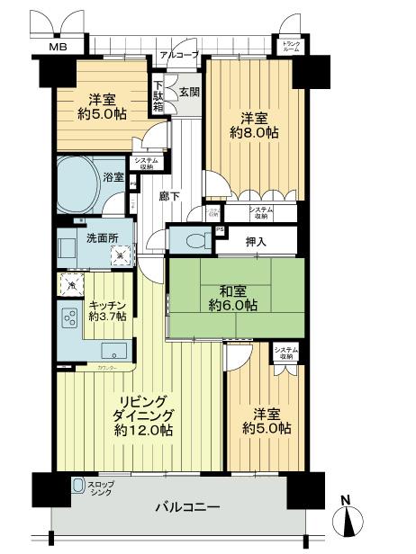 Floor plan. 4LDK, Price 27,900,000 yen, Occupied area 86.37 sq m , Balcony area 11.78 sq m