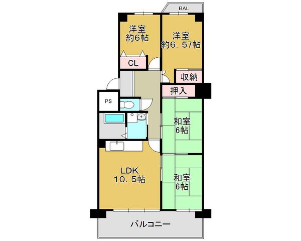 Floor plan. 4LDK, Price 16.5 million yen, Footprint 75.2 sq m , Spacious living space on the balcony area 11.7 sq m whole room with storage space