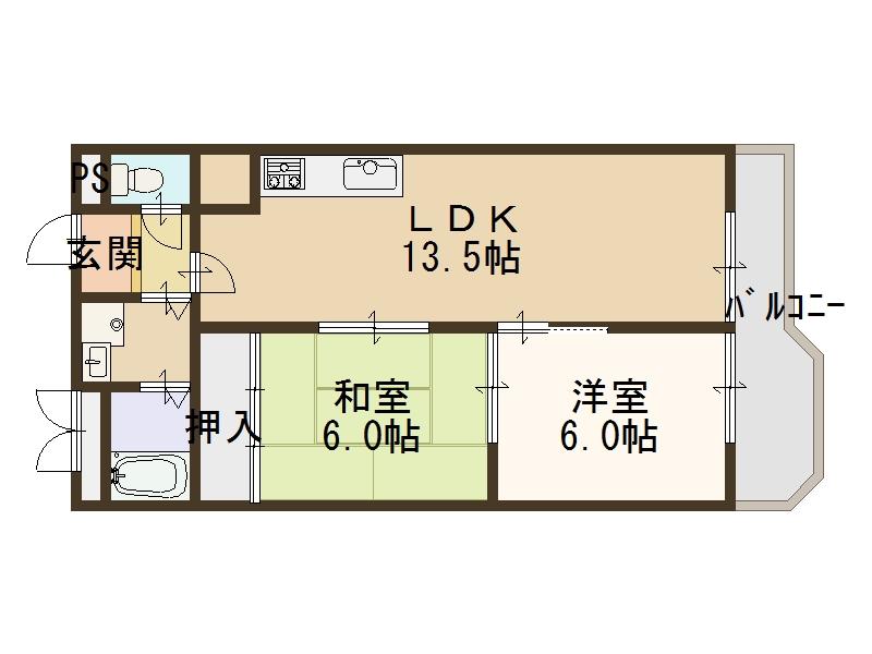 Floor plan. 2LDK, Price 10.8 million yen, Footprint 54.6 sq m , Balcony area 7.22 sq m