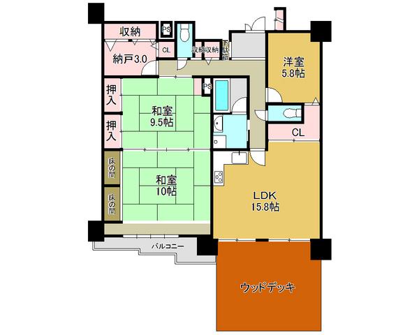 Floor plan. 3LDK+S, Price 29,800,000 yen, Footprint 113.48 sq m , Balcony area 20.55 sq m Private garden, Residence of spacious 3SLDK
