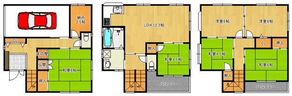 Floor plan. 28.5 million yen, 6LDK + S (storeroom), Land area 59.35 sq m , Floor plan of the room to building area 138.91 sq m two-family house