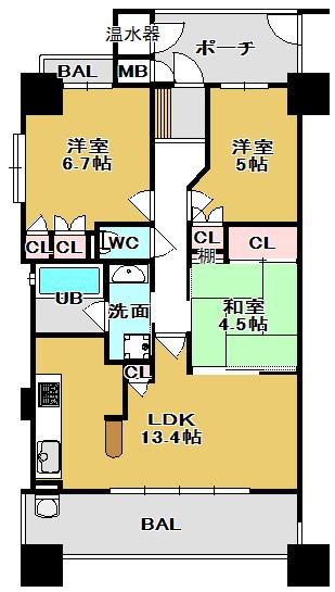 Floor plan. 3LDK, Price 27.5 million yen, Occupied area 66.96 sq m , Balcony area 13.06 sq m