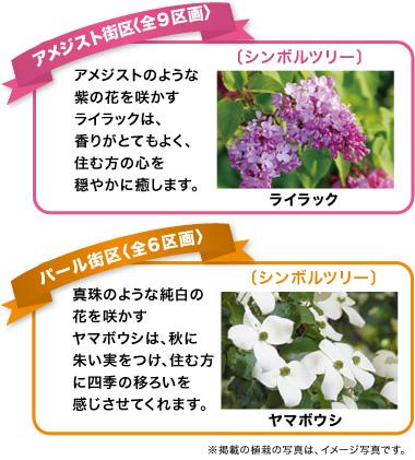 Other. The language of flowers of lilac and dogwood is "friendship". Those who live in the "Tsurumi Ryokuchi premium" is always get along brightly spend as produce the two trees Hibiyakadan the hope is as a symbol tree. 