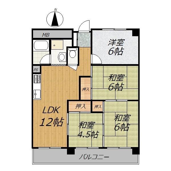 Floor plan. 4LDK, Price 8.5 million yen, Occupied area 73.99 sq m , Balcony area 11.55 sq m