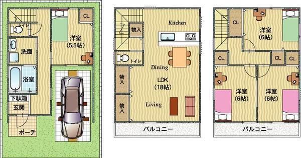 Floor plan. 33,800,000 yen, 4LDK, Land area 65.91 sq m , Spacious living space in the building area 105.71 sq m whole room with storage space ☆