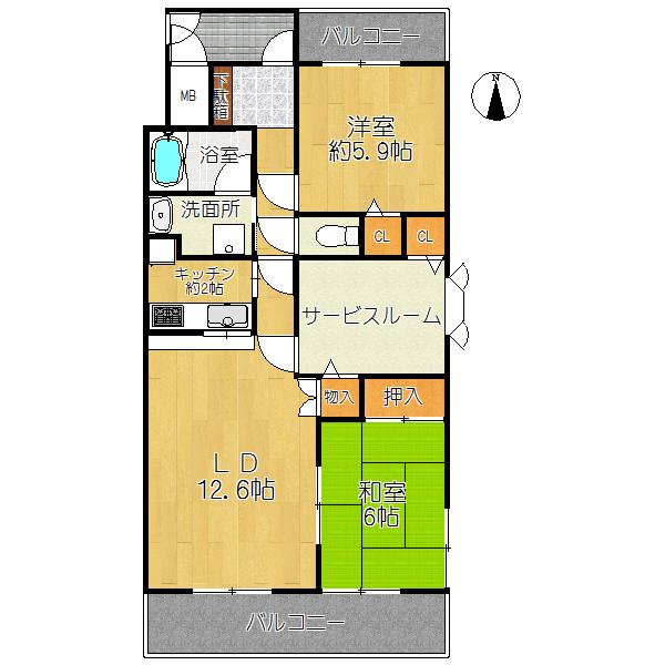Floor plan. 2LDK+S, Price 20,600,000 yen, Occupied area 64.78 sq m , Balcony area 13.35 sq m floor plan
