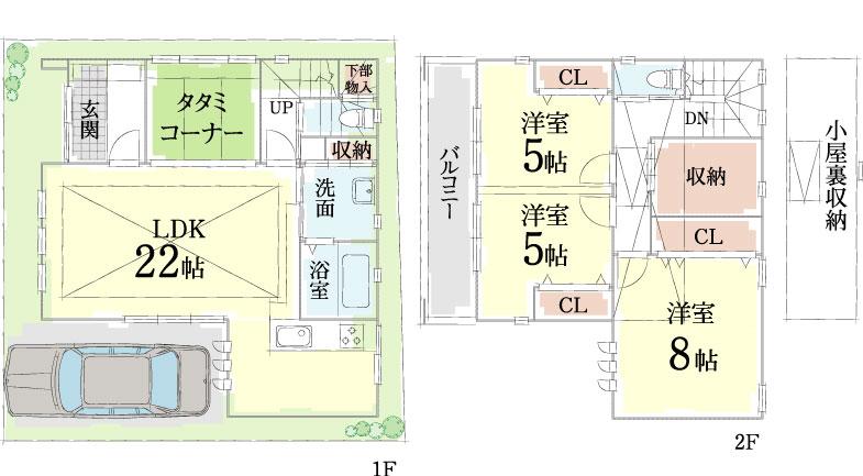 Floor plan. (Model house), Price 32,800,000 yen, 3LDK, Land area 85.08 sq m , Building area 100.63 sq m