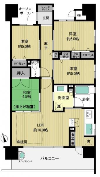 Floor plan. 4LDK, Price 31,800,000 yen, Occupied area 80.49 sq m , Balcony area 14.4 sq m