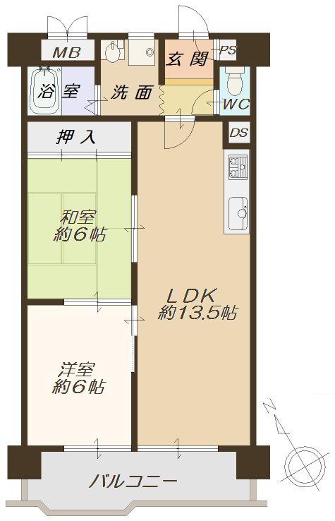 Floor plan. 2LDK, Price 10.8 million yen, Occupied area 54.64 sq m , Balcony area 7.22 sq m   [Floor plan]