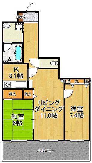 Floor plan. 2LDK, Price 21 million yen, Footprint 62.9 sq m , Spacious living space on the balcony area 15.15 sq m total living room with storage space ☆