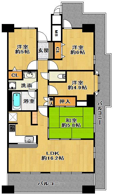 Floor plan. 4LDK, Price 33,800,000 yen, Occupied area 80.98 sq m , Balcony area 15.51 sq m