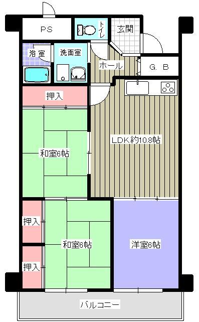 Floor plan. 3LDK, Price 10.8 million yen, Occupied area 68.15 sq m , Balcony area 7.68 sq m
