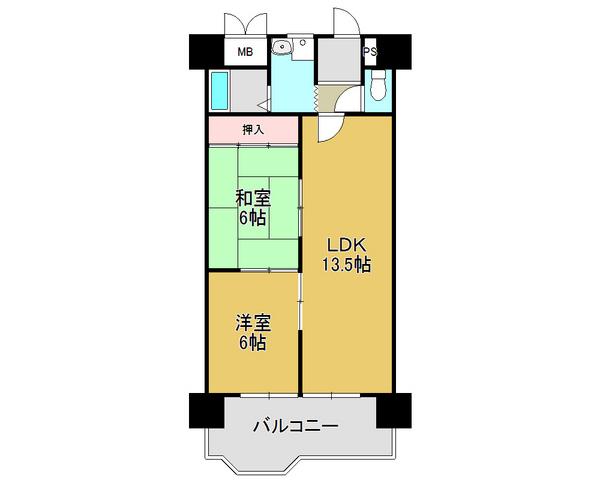Floor plan. 2LDK, Price 10.8 million yen, Occupied area 54.64 sq m , Balcony area 7.22 sq m south-facing ・ For the upper floors, Per yang ・ Ventilation good!
