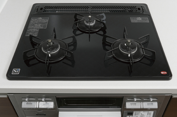 Kitchen.  [Glass with grill top gas stove] Stove, Wipe off the dirt easy glass top specification. Such as mounting the grill forgetting to turn off fire function, It is also considered to safety (same specifications)