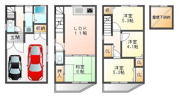 Floor plan. 23.8 million yen, 4LDK, Land area 40.09 sq m , Building area 97.86 sq m   ◆ Parking space 2 cars ◆ 