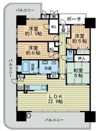 Floor plan. 4LDK, Price 32,400,000 yen, The area occupied 100.5 sq m , Balcony area 45.36 sq m