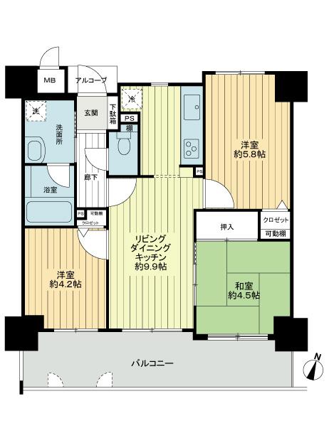 Floor plan. 3LDK, Price 16,900,000 yen, Footprint 53.2 sq m , Balcony area 11.74 sq m