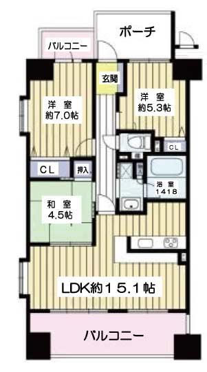 Floor plan. 3LDK, Price 19.9 million yen, Occupied area 70.35 sq m , Balcony area 15.7 sq m