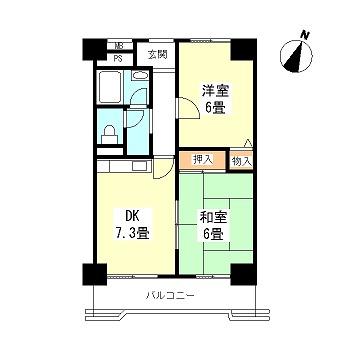 Floor plan. 2DK, Price 10.8 million yen, Occupied area 40.64 sq m , Balcony area 5 sq m
